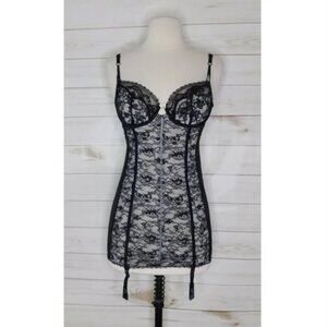 Victoria's Secret Bustier Corset Garter Lingerie Black Lace Underwire 36B